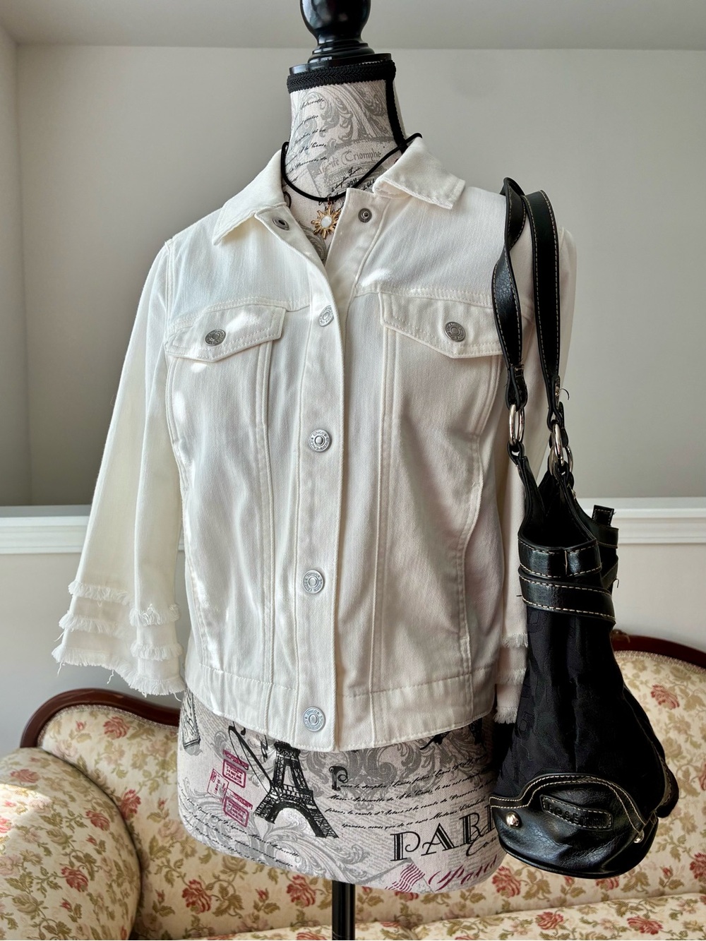 Chico’s Women's White Denim Jacket - Classic Button-Front Style